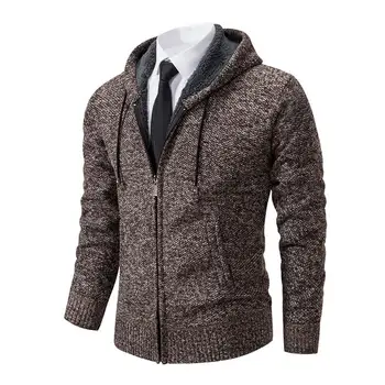 Весенне-зимний свитер, куртка, мужской кардиган, однобортный вязаный свитер с капюшоном, воротник-стойка, утолщенные теплые пальто, куртки