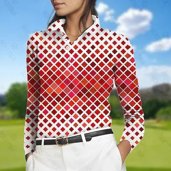 Осенью и зимой 2024 года новая женская рубашка для гольфа-поло в клетку и полоску с длинными рукавами, дышащая быстросохнущая рубашка