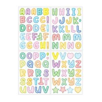 4 Листа наклеек с алфавитом, наклейки с мультяшными буквами, наклейки с алфавитом для карточки