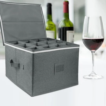 Коробка для хранения бокалов для вина с разделителем ， Контейнеры для хранения Бокалов в твердой оболочке с крышками вмещают 12 бокалов для вина