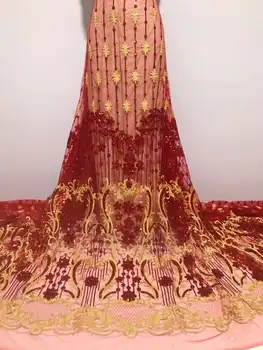 Африканская кружевная ткань 2024 года, высококачественная тюлевая ткань с блестками, золотая сетка, Материал Сетчатая ткань для пошива вечернего платья для женщин
