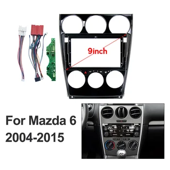 9-дюймовая автомобильная панель для Mazda 6 2004 + Стереопанель, рамка для приборной панели, кондиционер, встроенный кабель питания Canbus, 9-дюймовый двойной Din