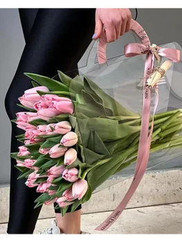 Новые портативные прозрачные пакеты для упаковки букетов с ручкой Прозрачная минималистичная сумка для хранения цветов для свадебного подарка на День Святого Валентина
