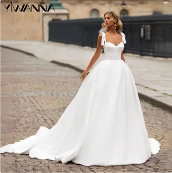Элегантное атласное платье невесты длиной до пола, сексуальное свадебное платье на тонких бретельках, романтическое свадебное платье с вырезом в виде сердечка, Vestido De Novia