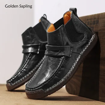 Зимние мужские ботинки Golden Sapling, повседневная обувь из кожи в стиле ретро для мужчин, классические туфли на плоской платформе, обувь для отдыха, Модные рабочие ботинки