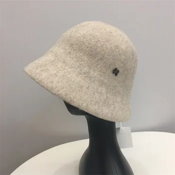 Однотонная шерстяная шляпа-клош, Рыбацкая кепка с 4 листьями клевера, кепка для бассейна, Широкополая кепка для зимы, повседневная одежда, Утренняя тренировка