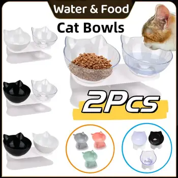 Нескользящие Двойные миски для кошачьей воды, корма для домашних животных, миски для собак, Миска для домашних животных с наклонной подставкой, Кормушка для кошек, Миска для кормления котенка