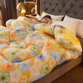 Зимние толстые теплые мягкие стеганые для детей Теплые Удобные однотонные одеяла для одноместной двуспальной кровати, Покрывало