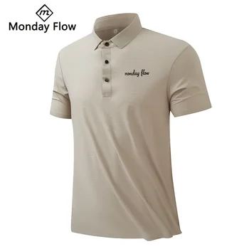 Летняя мужская рубашка для гольфа, быстросохнущая дышащая рубашка-поло из полиэстера / спандекса с коротким рукавом, мужская футболка от топового бренда для гольфа