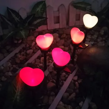 Романтические Солнечные Уличные огни в виде сердца любви Красное Сердце Водонепроницаемые Солнечные Фонари на столбе Садовая Ландшафтная лампа для Двора на День Святого Валентина