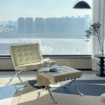 Кресло минималистичное кожаное кресло для небольшой квартиры, гостиная, балкон, кресло для отдыха, современный легкий роскошный односпальный диван, кресло для отдыха