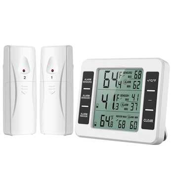 Беспроводной термометр для холодильника, цифровой термометр для морозильной камеры, монитор температуры с 2 датчиками для помещений и улицы, простой в использовании