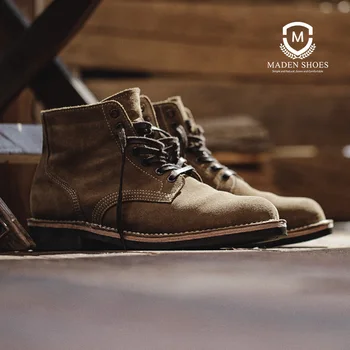 Maden, винтажные армейские ботинки в стиле милитари для мужчин, кожаная желтая обувь в стиле ретро, повседневная пара, ботильоны для дезерты, обувь для побега