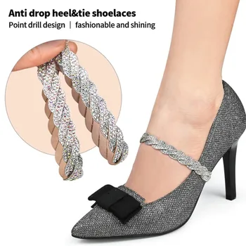 2 пары женских нескользящих ремней, Плетеные шнурки со стразами, украшения на высоком каблуке, эластичная лента для защиты от падения