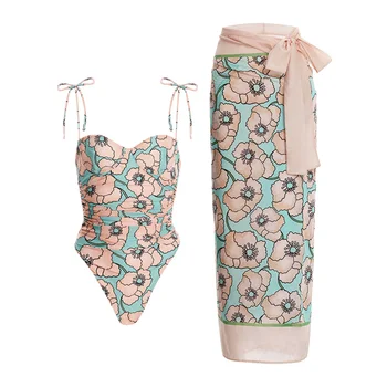 Цельный купальник с цветочным принтом и цветными блоками, купальник-бикини 2023, праздничная пляжная одежда, дизайнерский купальный костюм