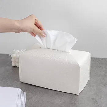 Крышка коробки для салфеток из обновленной искусственной кожи, Прямоугольная Белая Модная коробка для бумаги для лица, Держатель для туалетного столика в ванной, расписанный Mason Holiday