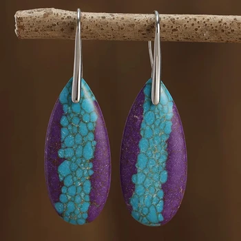 Яркие серьги-капли в стиле бохо из Яшмы серебристого цвета, женские украшения с нерегулярными трещинами из натурального камня, подвесные украшения