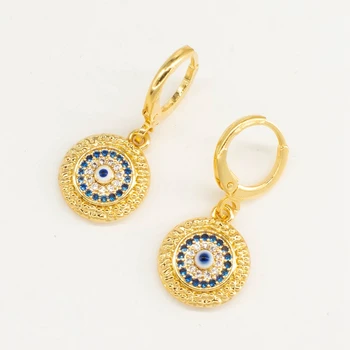 Красочные золотые серьги с турецким глазом для женщин, женские серьги-кольца с настоящим Разноцветным цирконием, Новые модные Корейские серьги на крючках, ювелирные изделия