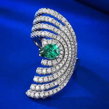 Уникальное женское кольцо с изумрудом и бриллиантом, 100% настоящее серебро 925 пробы, обручальные кольца для женщин, свадебные украшения для помолвки