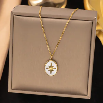 ANENJERY L316 Ожерелье с подвеской в виде звезды из нержавеющей стали белого цвета для женщин, Нежные популярные ювелирные изделия Оптом