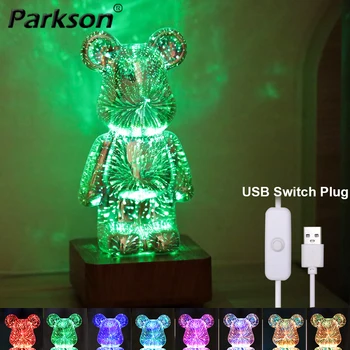 3D Светодиодная лампа Фейерверк Медведь Ночник USB Проектор с регулируемой яркостью Красочная Атмосфера Гостиная Спальня Стол Декор Освещение Подарок