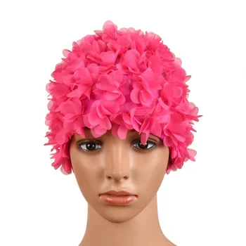 Однотонная трехмерная винтажная женская шапочка для плавания в цветочек, ретро-шапочка для плавания с лепестками, цветочная шапочка для купания
