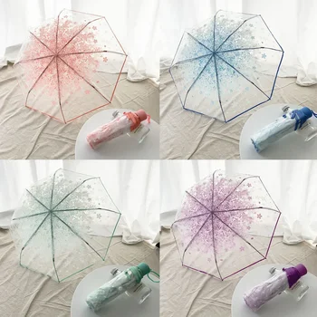 Корейский зонтик Складной Милый Корейский Мини Fresh Simple Sen серии Trifold Cherry Blossom Прозрачный японский зонтик