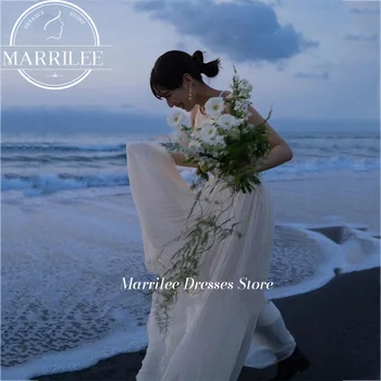 Длинное плиссированное пляжное свадебное платье из шифона трапециевидной формы для женщин, свадебный халат без рукавов с круглым вырезом, платья для невесты на бретельках