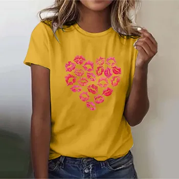 любитель женских футболок Топы, футболки, футболка для бойфренда на День Святого Валентина, повседневная футболка для подружки, праздничная сорочка с буквенным рисунком