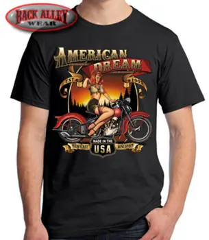 Футболка American Dream Biker M-3XL Classic Chopper Est 1903 Pin Up Girl USA Cool с длинными рукавами