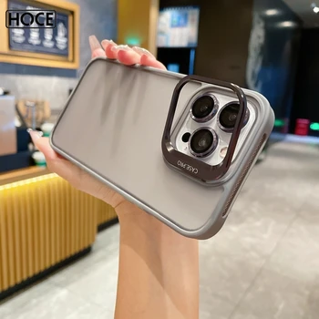 HOCE Для iPhone 15 14 13 12 11 Pro Max 15 Plus Невидимый складной металлический держатель камеры Кронштейн Чехол для телефона полупрозрачный твердый переплет
