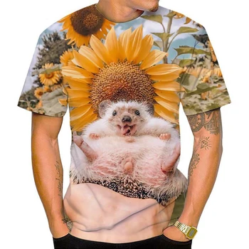 Летняя модная милая футболка унисекс с изображением животных и 3D-принтом, повседневная футболка для пары с круглым вырезом