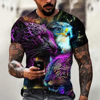Винтажные футболки для мужчин с 3D принтом Орла, топы с короткими рукавами, летняя модная футболка с животными, свободная футболка оверсайз, мужская одежда
