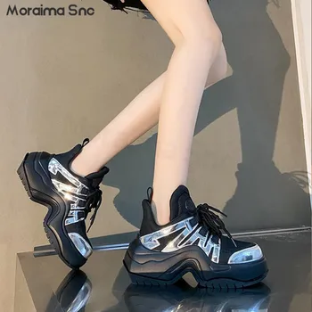 Черно-белые кроссовки на толстой подошве, новый дизайн, спортивная повседневная обувь на платформе с ремешками, весенне-осенняя женская обувь