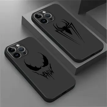 Чехол с Логотипом Marvel Venom Spiderman для iPhone 15 Plus SE XR 8 Plus 7 6s 11 13 Pro 12 Mini XS X 14 Pro Max XS с Черным Мягким Чехлом