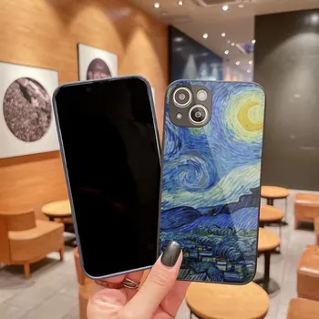Художественный чехол для телефона Van Gogh Starry Sky Art для iPhone 14 13 12 11 Pro Max X XR XS 8 7 Plus из цветного жидкого стекла