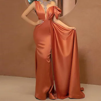 2023 Элегантные Оранжевые платья для выпускного вечера в стиле Русалки С глубоким V-образным вырезом, открытыми плечами и шлейфом, Вечерние платья Vestido Fiesta Noche