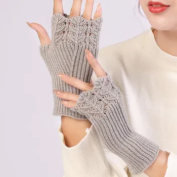Шерстяные перчатки, зимние Модные Универсальные для студенток, вязаные теплые перчатки с открытыми пальцами на половину пальца