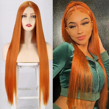 Передний кружевной парик Прямой бесклеевой синтетический натуральный парик Оранжевый Имбирный ролевой красный 613 фронтальный парик для чернокожих женщин cospaly