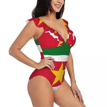 Женский сексуальный цельный купальник с рюшами 2023, купальники с женским флагом Суринама, Монокини, купальный костюм, пляжная одежда