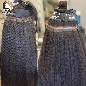 Натуральная Невидимая прямая лента для наращивания человеческих волос, клей для черных женщин, 100% бразильские волосы Remy 12-26 дюймов