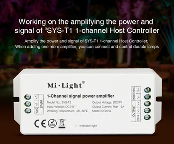 Milight SYS-T2 DC24V 2.4G RF 1-канальный усилитель мощности сигнала Работает с 1-канальным хост-контроллером SYS-T1 для светодиодной лампы SYS