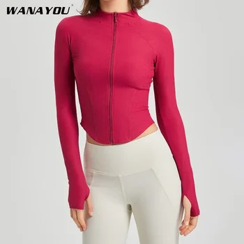 WANAYOU, женское обтягивающее спортивное пальто для йоги с длинным рукавом на молнии, женская весенняя куртка для велоспорта, спортивная одежда для бега, спортивная одежда