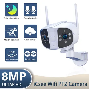 Панорамная Камера 4K Wifi 8-Мегапиксельная IP-Камера с Двойным Объективом шириной 180 °, Наружная Беспроводная Камера Видеонаблюдения Home Security Protection Cam
