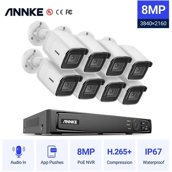 ANNKE 4K Ultra HD POE Система Видеонаблюдения 8-КАНАЛЬНЫЙ Видеорегистратор NVR, 8 × 4K Наружная PoE IP Камера Безопасности Аудиозапись CCTV Kit