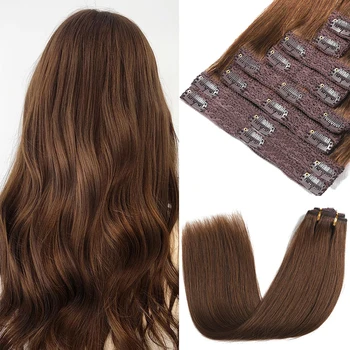 Заколка для наращивания волос Real Hum120g Шоколадно-коричневый # 4 Для наращивания волос Настоящая Заколка для человеческих волос, Прямая Заколка для волос