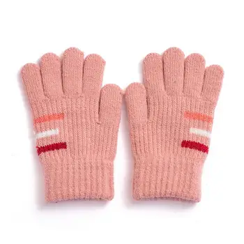 Детские перчатки с эластичными манжетами, разноцветные полоски, вязаные перчатки для детей, теплые ветрозащитные зимние уличные перчатки с полными пальцами для мальчиков