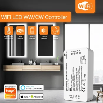 Gledopto Яндекс Алиса WiFi Светодиодный Контроллер WWCW DC12-24V Tuya Smart Life App Голосовое Управление Теплый Холодный Белый Свет С Регулируемой Яркостью