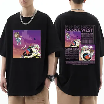 Футболка с выпускным рисунком рэпера Канье Уэста, мужские и женские модные футболки в стиле хип-хоп, повседневная хлопковая футболка оверсайз, хипстерская уличная одежда