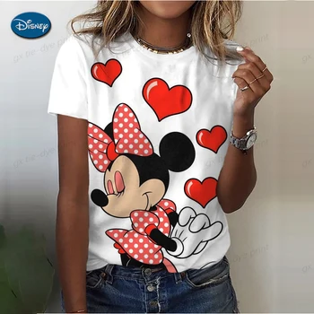 Женская футболка Disney с принтом Микки Мауса, летний женский топ в стиле харадзюку, забавная футболка с круглым вырезом, шоппинг, мода, путешествия